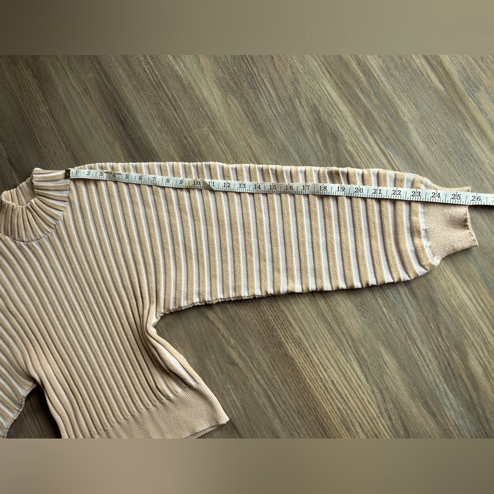 Free People Boho Chic Mad Chill Beige Cream Striped Ribbed Mock Turtleneck Sz Sm - Picture 15 of 16